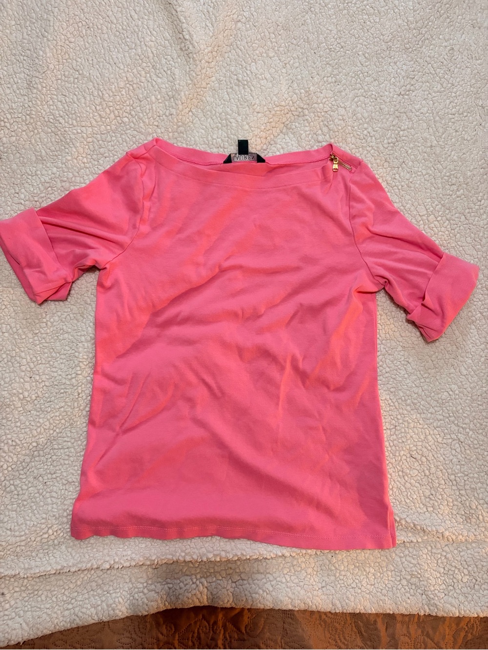 Lauren Ralph Lauren Pink Short Sleeve Tee with Shoulder Zip Accent